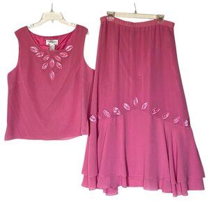 TALLY TAYLOR Pink Chiffon Midi Skirt & Top 2 PC Set Suit - VTG